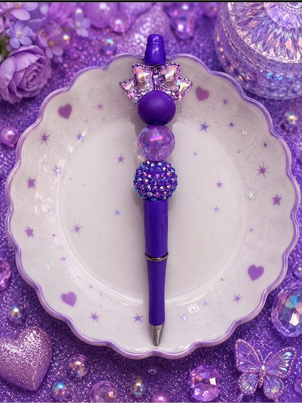 Purple Beaded Decorative Ballpoint Pen by